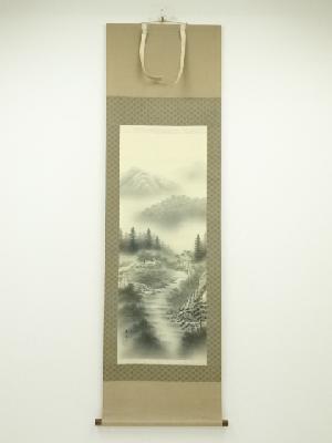 河野寿道筆　四神相應之図　肉筆絹本掛軸（共箱）